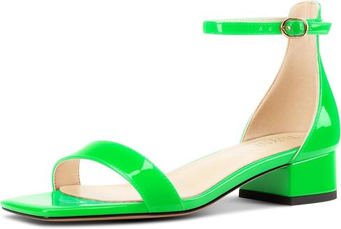 TNYNFBEB Womens Chunky Block Low Heel Square Toe Sandals Ankle Strap Buckle Prom Dress Basic Classic Patent Leather Summer 1.4 Inches Heels in Saudi Arabia