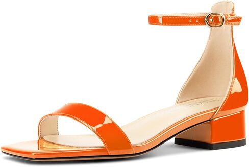 TNYNFBEB Womens Chunky Block Low Heel Square Toe Sandals Ankle Strap Buckle Prom Dress Basic Classic Patent Leather Summer 1.4 Inches Heels in Saudi Arabia