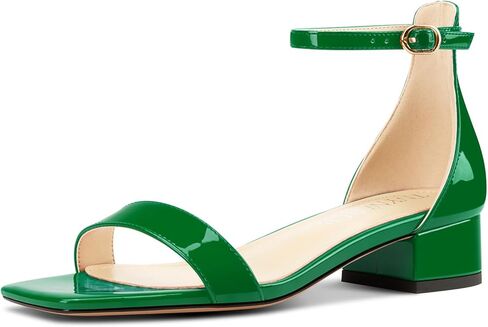 TNYNFBEB Womens Chunky Block Low Heel Square Toe Sandals Ankle Strap Buckle Prom Dress Basic Classic Patent Leather Summer 1.4 Inches Heels in Saudi Arabia