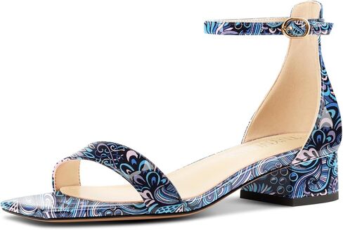 TNYNFBEB Womens Chunky Block Low Heel Square Toe Sandals Ankle Strap Buckle Prom Dress Basic Classic Patent Leather Summer 1.4 Inches Heels in Saudi Arabia