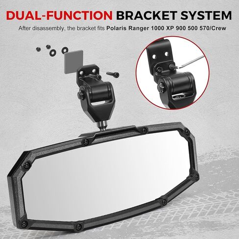 Rear View Mirror, UTV Mirror Dual Compatible with CFMOTO UFORCE 1000/1000 XL & Polaris Ranger 500 570 900 XP 1000 XP/Crew 2017-2025, Adjustable Detachable Bracket System, Patent-Pending Flag Design in Kuwait
