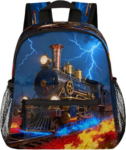 AUUXVA Toddler Backpack for Boys Girls, Lightning Little Kids Preschool Kindergarten Bookbags Mini School Bag Daycare Backpacks with Chest Strap for Nursery Travel(Fire Train) in Saudi Arabia
