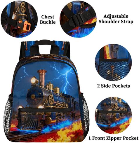 AUUXVA Toddler Backpack for Boys Girls, Lightning Little Kids Preschool Kindergarten Bookbags Mini School Bag Daycare Backpacks with Chest Strap for Nursery Travel(Fire Train) in Saudi Arabia