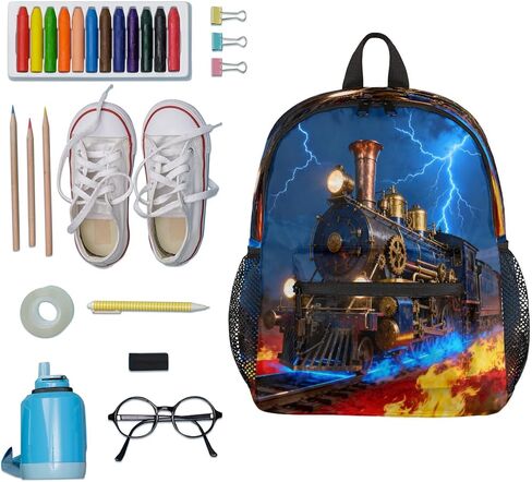 AUUXVA Toddler Backpack for Boys Girls, Lightning Little Kids Preschool Kindergarten Bookbags Mini School Bag Daycare Backpacks with Chest Strap for Nursery Travel(Fire Train) in Saudi Arabia