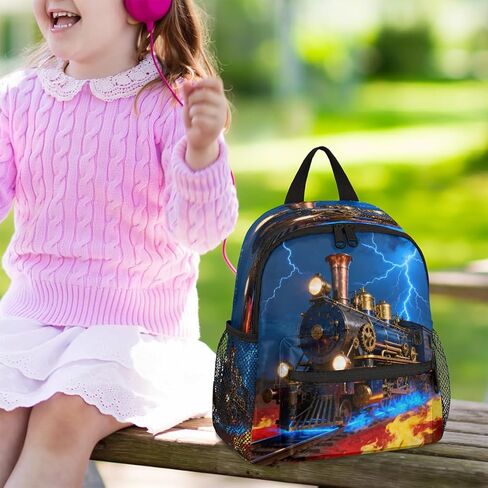 AUUXVA Toddler Backpack for Boys Girls, Lightning Little Kids Preschool Kindergarten Bookbags Mini School Bag Daycare Backpacks with Chest Strap for Nursery Travel(Fire Train) in Saudi Arabia