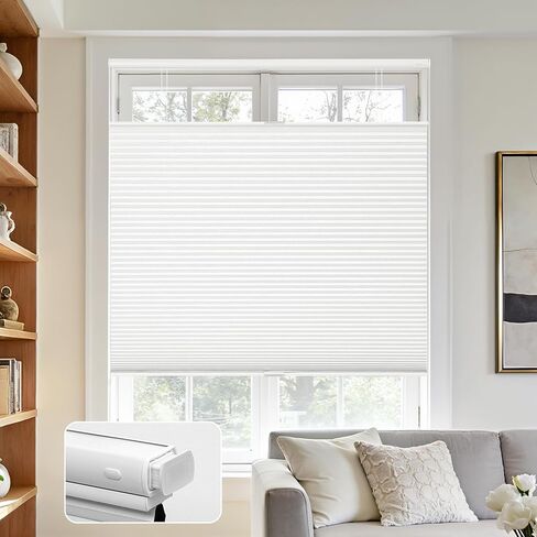 Joydeco No Tools No Drill Blinds for Indoor Windows, Cordless Window Blinds Cellular Shades Top Down Bottom Up Blackout Honeycomb Blinds Thermal Insulated Noise Reduction (White, 23" W x 64" H) in Saudi Arabia