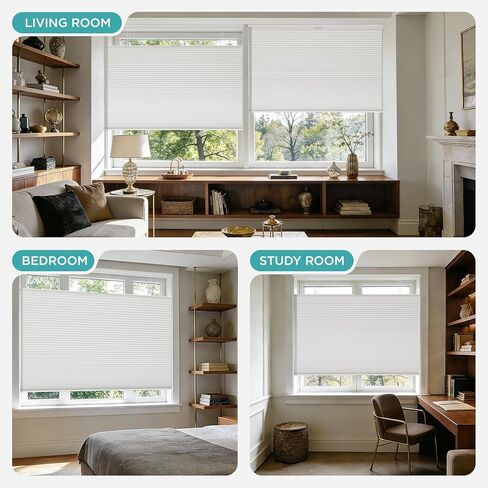 Joydeco No Tools No Drill Blinds for Indoor Windows, Cordless Window Blinds Cellular Shades Top Down Bottom Up Blackout Honeycomb Blinds Thermal Insulated Noise Reduction (White, 23" W x 64" H) in Saudi Arabia