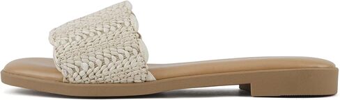 Soda Screen ~ Women Square Toe Single Band Low Heel Raffia Slide Sandals in Saudi Arabia