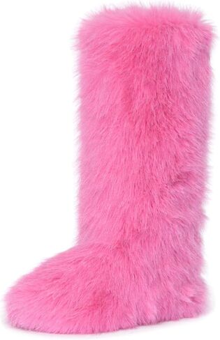 Wild Diva MELANIE-39 Women's Y2K Rave Trendy Fluffy Faux Fur Knee-High Winter Fashion Snow Boots in Saudi Arabia