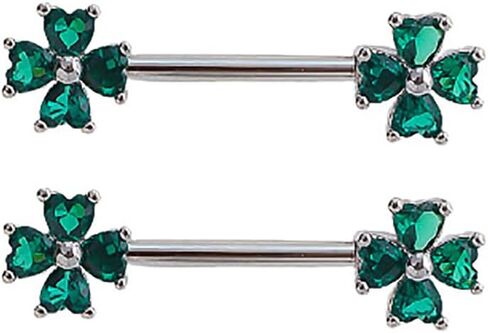 14G Four Leaf Clover Nipple Rings for Women Cubic Zirconia Surgical Steel Nipplerings Nipple Shield Barbell Nipple Piercing Jewelry in Kuwait