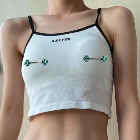 14G Four Leaf Clover Nipple Rings for Women Cubic Zirconia Surgical Steel Nipplerings Nipple Shield Barbell Nipple Piercing Jewelry in Kuwait