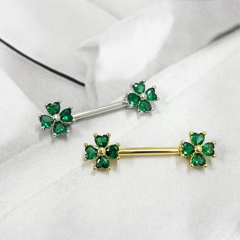 14G Four Leaf Clover Nipple Rings for Women Cubic Zirconia Surgical Steel Nipplerings Nipple Shield Barbell Nipple Piercing Jewelry in Kuwait