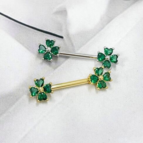 14G Four Leaf Clover Nipple Rings for Women Cubic Zirconia Surgical Steel Nipplerings Nipple Shield Barbell Nipple Piercing Jewelry in Kuwait
