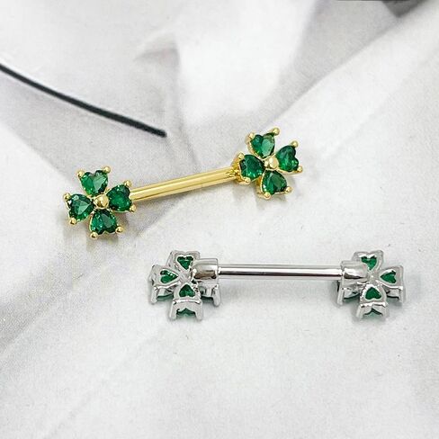 14G Four Leaf Clover Nipple Rings for Women Cubic Zirconia Surgical Steel Nipplerings Nipple Shield Barbell Nipple Piercing Jewelry in Kuwait