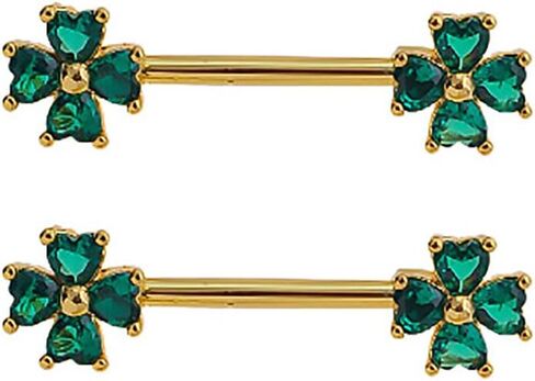 14G Four Leaf Clover Nipple Rings for Women Cubic Zirconia Surgical Steel Nipplerings Nipple Shield Barbell Nipple Piercing Jewelry in Kuwait