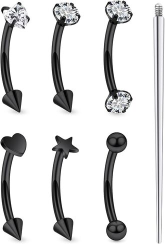 16G Eyebrow Ring Piercing Jewelry Surgical Steel Internal Thread CZ Heart Star Vertical Labret Lip Ring Rook Daith Earrings Belly Button Ring Piercing Jewelry for Women Silver Black Gold in Saudi Arabia