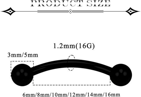 Eyebrow Piercing Jewelry Surgical Steel Vertical Labret Lip Jewelry Curved Barbell Tiny Eyebrow Rings Ear Rook Navel Small Belly Button Ring for Women Men 16g 6mm/8mm/10mm/12mm/14mm/16mm in Saudi Arabia