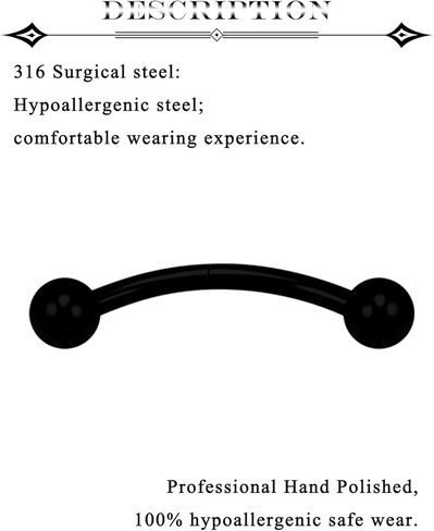 Eyebrow Piercing Jewelry Surgical Steel Vertical Labret Lip Jewelry Curved Barbell Tiny Eyebrow Rings Ear Rook Navel Small Belly Button Ring for Women Men 16g 6mm/8mm/10mm/12mm/14mm/16mm in Saudi Arabia