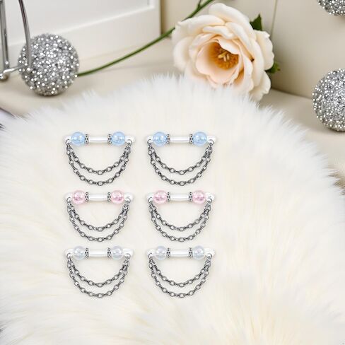 6 Pcs Dainty Non Piercing Nipple Jewelry Dangle Chain Adjustable Silicone Nooses Faux Nipple Piercing Cute Body Jewelry in Saudi Arabia