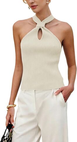 Yeokou Wome Halter Cross Strap Tank Summer Knit Sleeveless Pullover Top Casual Lightweight Sweater Vest in Saudi Arabia