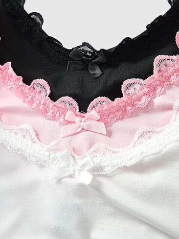 Women's 3 Pack Lace Trim Cami Summer Bow Ruched Scoop Neck Fitted Tops Y2k Coquette Clothes in Saudi Arabia