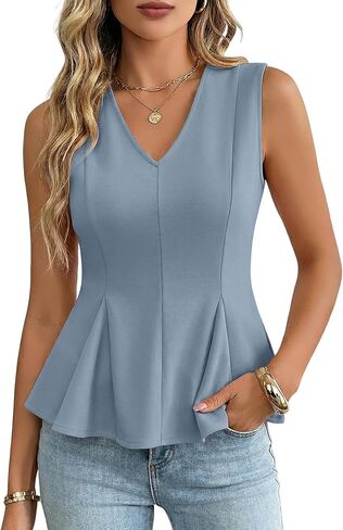 Womens Tops 2026 Summer Trendy Sleeveless V Neck Peplum Business Casual Tank Top Spring Dressy Outfits in Saudi Arabia