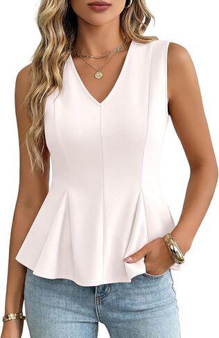 Womens Tops 2026 Summer Trendy Sleeveless V Neck Peplum Business Casual Tank Top Spring Dressy Outfits in Saudi Arabia