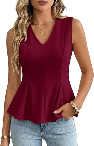 Womens Tops 2026 Summer Trendy Sleeveless V Neck Peplum Business Casual Tank Top Spring Dressy Outfits in Saudi Arabia