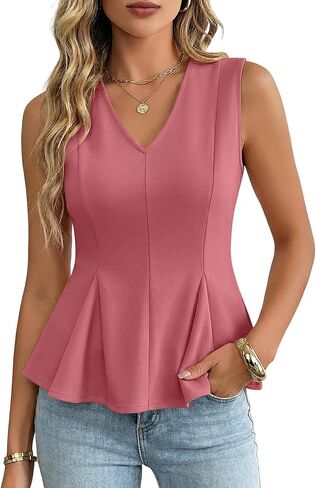 Womens Tops 2026 Summer Trendy Sleeveless V Neck Peplum Business Casual Tank Top Spring Dressy Outfits in Saudi Arabia