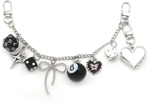 8 Ball Dice Charm Keychain Heart Bow Bag Charm - Y2K Cute Bag Purse Handbag Chain Wallet Chain for Women Men Gift in Saudi Arabia