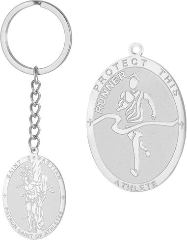 Dreamtimes St. Sebastian Medal Keychain for Men Women Stainless Steel Religious Saint Patron of Athletes Catholic Keychain in Saudi Arabia