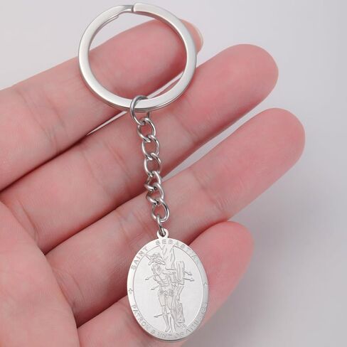 Dreamtimes St. Sebastian Medal Keychain for Men Women Stainless Steel Religious Saint Patron of Athletes Catholic Keychain in Saudi Arabia