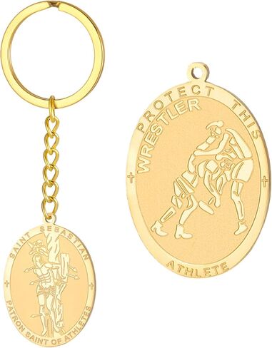Dreamtimes St. Sebastian Medal Keychain for Men Women Stainless Steel Religious Saint Patron of Athletes Catholic Keychain in Saudi Arabia