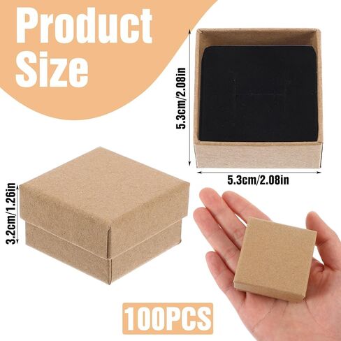 MAQUITA 100 Pack Ring Box Jewelry Gift Boxes Small Boxes Square Cardboard Jewelry Boxs with Foam Mini Earring Packing Box for Ring and Earring (2x2x1.2 Inch) in Saudi Arabia