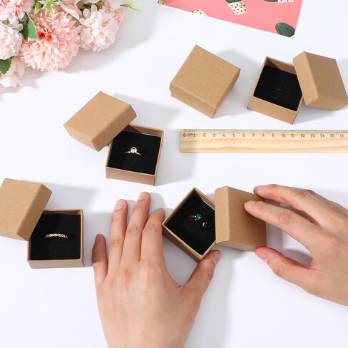 MAQUITA 100 Pack Ring Box Jewelry Gift Boxes Small Boxes Square Cardboard Jewelry Boxs with Foam Mini Earring Packing Box for Ring and Earring (2x2x1.2 Inch) in Saudi Arabia