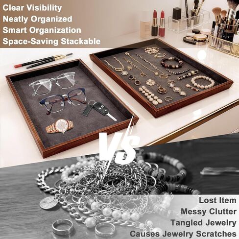Large Solid Wood Jewelry Watch Tray, Velvet Jewelry Board Display Trays for Key Wallet Ring，Stackable Wooden Jewelry Drawer Organizer Showcase Jewelry Holder(Royal Blue) in Saudi Arabia