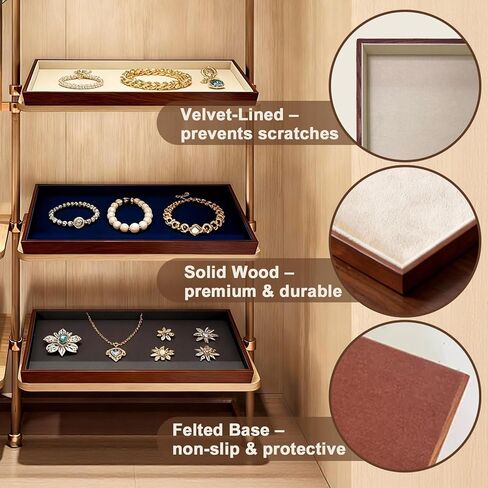 Large Solid Wood Jewelry Watch Tray, Velvet Jewelry Board Display Trays for Key Wallet Ring，Stackable Wooden Jewelry Drawer Organizer Showcase Jewelry Holder(Royal Blue) in Saudi Arabia