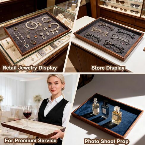 Large Solid Wood Jewelry Watch Tray, Velvet Jewelry Board Display Trays for Key Wallet Ring，Stackable Wooden Jewelry Drawer Organizer Showcase Jewelry Holder(Royal Blue) in Saudi Arabia