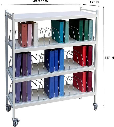 Omnimed Multi-Tier Mobile Chart Rack with Binders, Steel Frame, Casters (Light Gray, 45 Binder Capacity (2.75" Max Size)) in Saudi Arabia