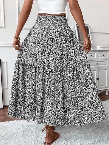 Women's Smocked High Waisted Maxi Skirt Casual Boho A-line Long Skirts with Pockets in Saudi Arabia