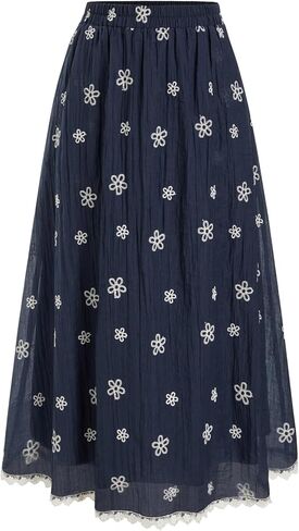 تنانير CIDER الأزهار للنساء شبكة الدانتيل تقليم عطلة الشاطئ الزي انسيابي تنورة طويلة غير رسمية الصيف الزي العصري in Kuwait