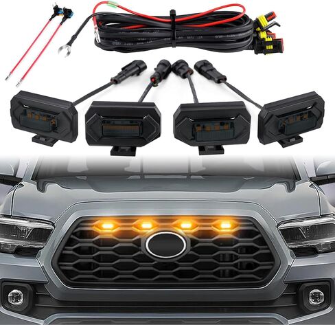 Seven Sparta 4 PCS Grill Led Lights with Fuse Adaptor Compatible with 2016-2023 Toyota Tacoma TRD Pro OEM Front Grille (Amber Light with Black Shell) in Kuwait
