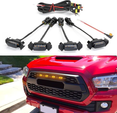 سبعة سبارتا 4 قطع أضواء LED للشواية مع محول الصمامات متوافق مع 2016-2023 Toyota Tacoma TRD Pro OEM الشبكة الأمامية (ضوء كهرماني مع غلاف أسود) in Kuwait