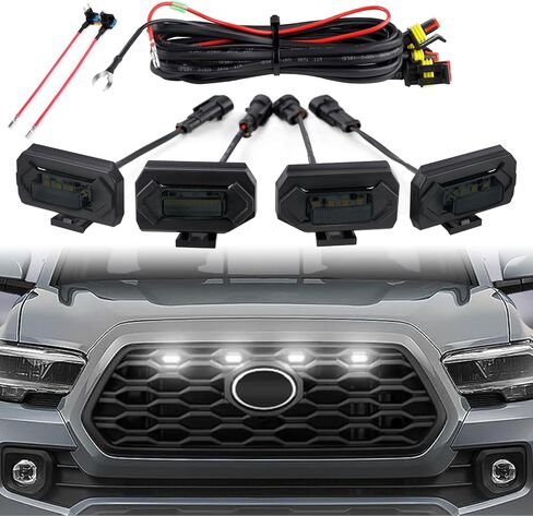 سبعة سبارتا 4 قطع أضواء LED للشواية مع محول الصمامات متوافق مع 2016-2023 Toyota Tacoma TRD Pro OEM الشبكة الأمامية (ضوء كهرماني مع غلاف أسود) in Kuwait