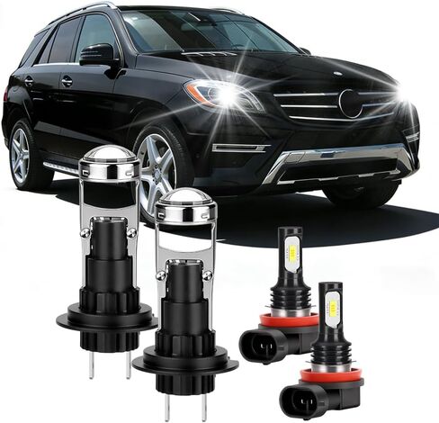 مصابيح إضاءة فائقة السطوع مع عدسة كبيرة مكثفة عالية الدقة تناسب 2006-2011 Mercedes-Benz ML350 H7 شعاع منخفض H11 ضوء ضباب مع مروحة تبريد 15000 دورة في الدقيقة 6000-6500K حزمة التوصيل والتشغيل المكونة من 4 قطع in Kuwait