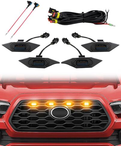 سبعة سبارتا 4 قطع أضواء LED للشواية مع محول الصمامات متوافق مع 2016-2023 Toyota Tacoma TRD Pro OEM الشبكة الأمامية (ضوء كهرماني مع غلاف أسود) in Kuwait