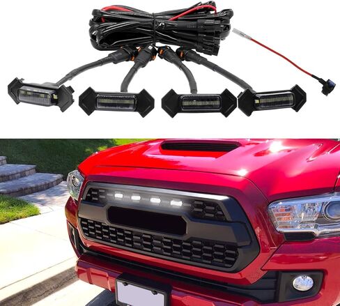 سبعة سبارتا 4 قطع أضواء LED للشواية مع محول الصمامات متوافق مع 2016-2023 Toyota Tacoma TRD Pro OEM الشبكة الأمامية (ضوء كهرماني مع غلاف أسود) in Kuwait