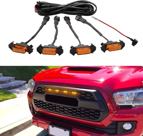 سبعة سبارتا 4 قطع أضواء LED للشواية مع محول الصمامات متوافق مع 2016-2023 Toyota Tacoma TRD Pro OEM الشبكة الأمامية (ضوء كهرماني مع غلاف أسود) in Kuwait