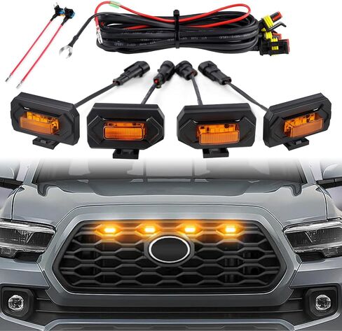 سبعة سبارتا 4 قطع أضواء LED للشواية مع محول الصمامات متوافق مع 2016-2023 Toyota Tacoma TRD Pro OEM الشبكة الأمامية (ضوء كهرماني مع غلاف أسود) in Kuwait