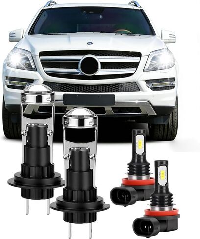 مصابيح إضاءة فائقة السطوع مع عدسة كبيرة مكثفة عالية الدقة تناسب مرسيدس بنز E GL GLK ML H7 عالية الشعاع H11 ضوء الضباب مع مروحة تبريد 15000 دورة في الدقيقة 6000-6500K التوصيل والتشغيل حزمة من 4 in Saudi Arabia